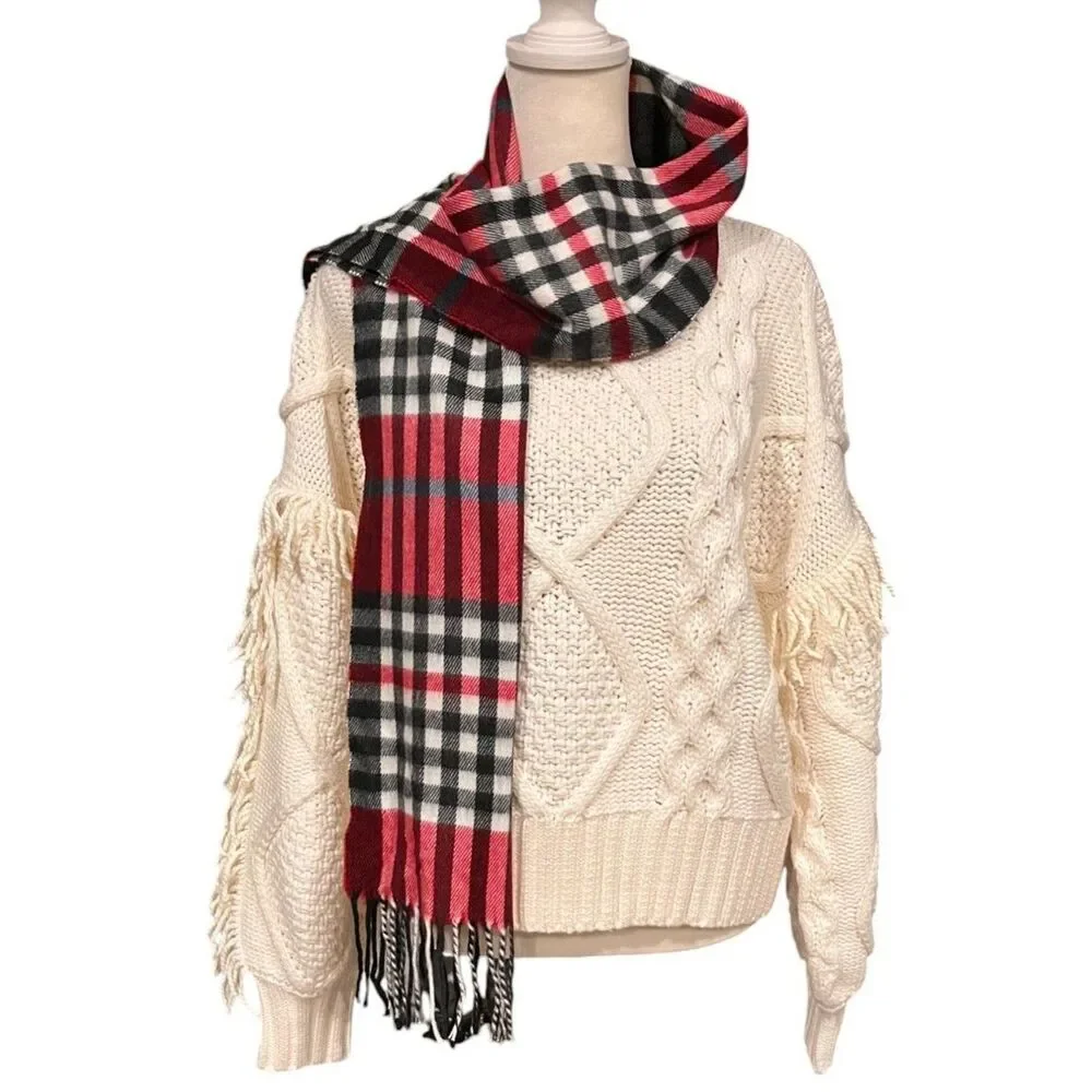 Cejon Tartan Italian Red/Black/White/Gray Plaid Men's Scarf